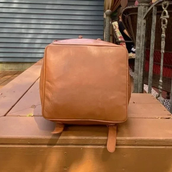 Vintage Coach XL British Tan Leather Rucksack Travel Bag Carry On Backpack - Picture 7 of 11